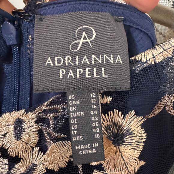 NWT Adrianna Papell Embroidered Floral Column Gown Maxi Dress Navy Blue Size 12 - Picture 11 of 11